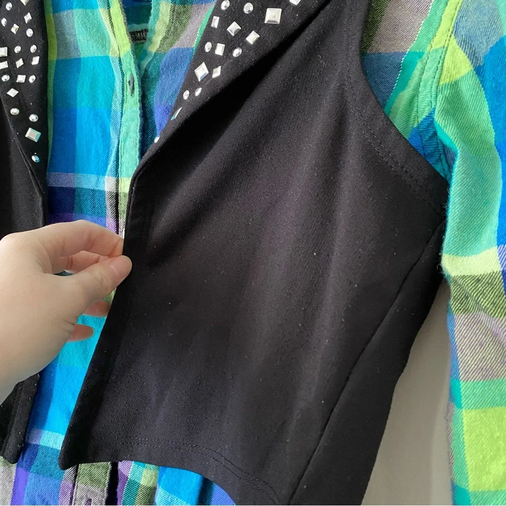 Justice Girls Button-up Plaid Shirt with a Studded Vest Size 14